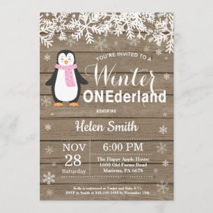 Convites Primeiro aniversario Rustic Penguin em Onederland 