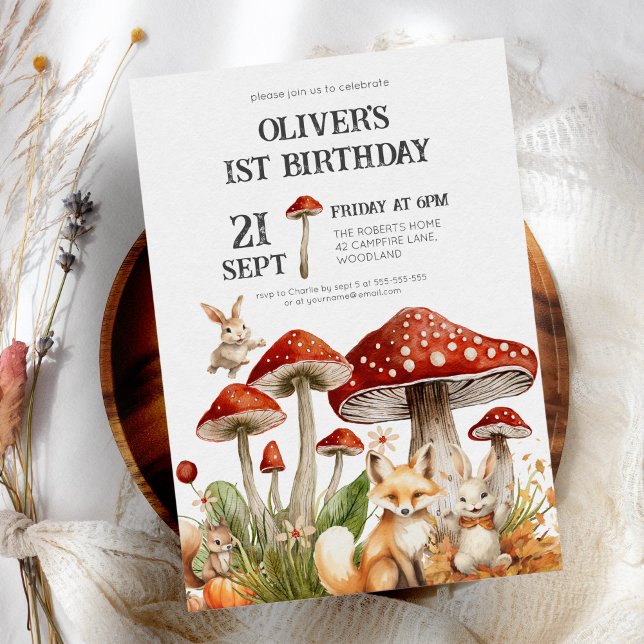 Convites Primeiro aniversario Rustic Woodland (Criador carregado)