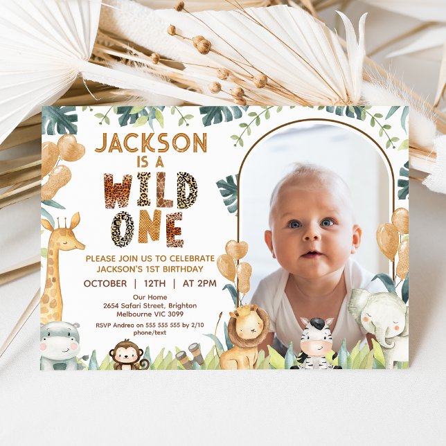 Convites Primeiro aniversario Safari Rustic Brown Wild One (Boys Wild One 1st Birthday Invitation, Safari 1st Birthday Invitation, Jungle Themed 1st Birthday )