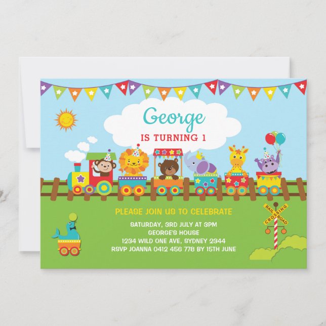 Convites primeiro aniversario Safari Wild One (Frente)