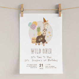 Convites Primeiro aniversario Safari Wild One Boy