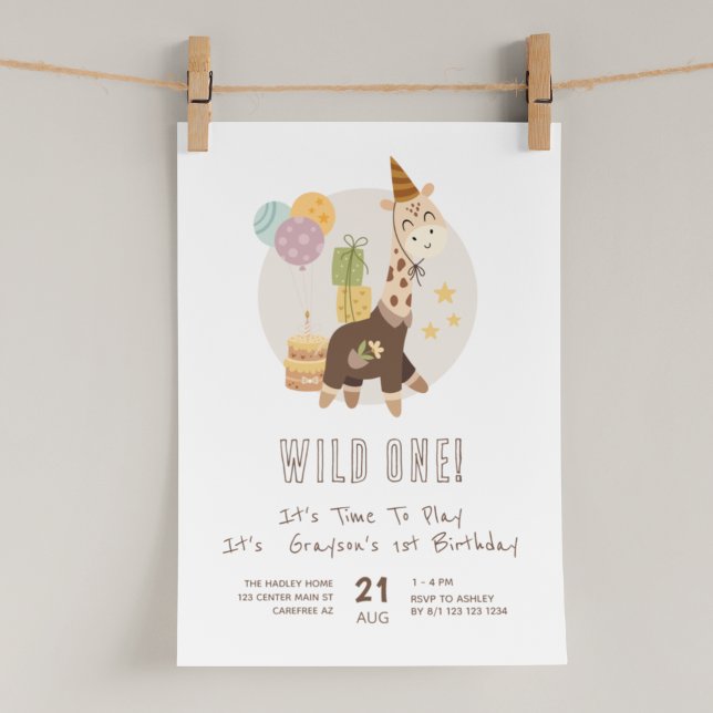 Convites Primeiro aniversario Safari Wild One Boy (Criador carregado)