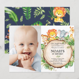 Convites Primeiro aniversario Selva Animais Greenery Safari