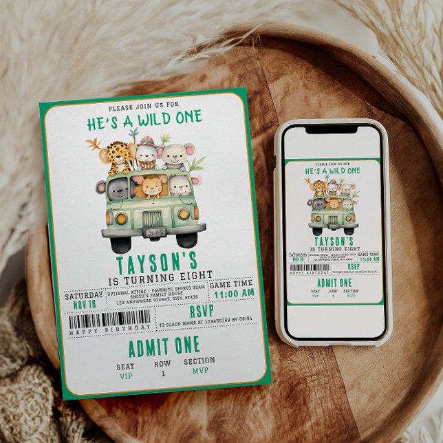 Convites Primeiro aniversario Selvagem de Animais Safari (Criador carregado)
