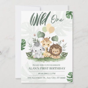 Convites Primeiro aniversario Selvagem de Animais Safari