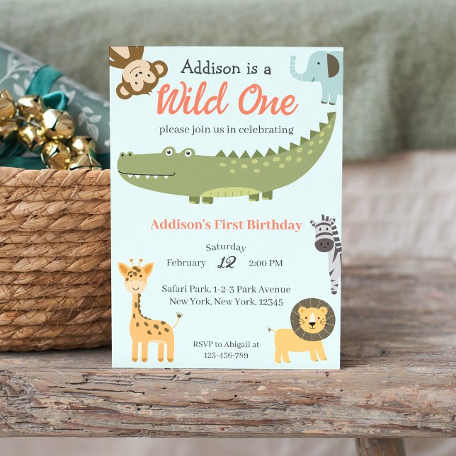 Convites Primeiro aniversario Selvagem de Animais Safari Cu (Wild One African Safari Animals 1st Birthday Party Invitation)