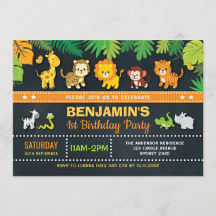 Convites Primeiro aniversario selvagem do safari do menino