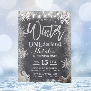 Convites Primeiro aniversario Silver Winter ONE derland Cha