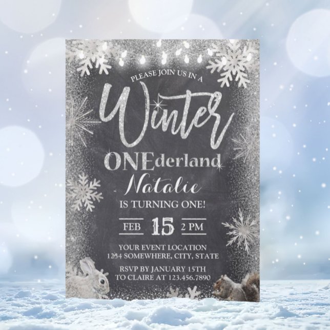 Convites Primeiro aniversario Silver Winter ONE derland Cha (Criador carregado)
