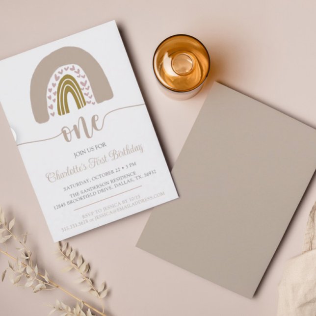 Convites Primeiro Aniversário Simples Boho Rainbow (Criador carregado)