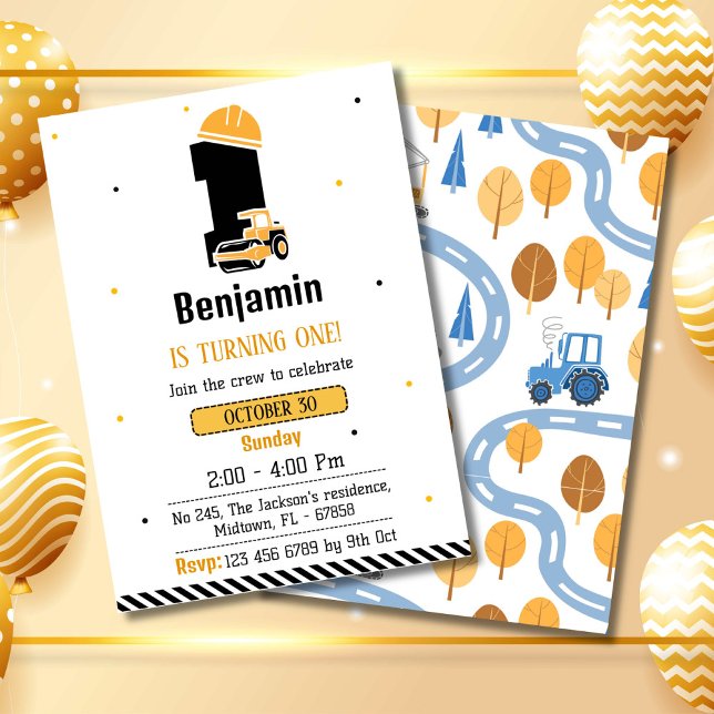 Convites Primeiro aniversario simples e fofo de caminhoneir (Criador carregado)