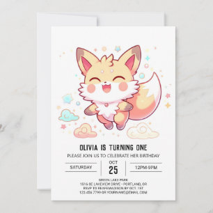 Convites Primeiro aniversario Simples Fantasy Fox