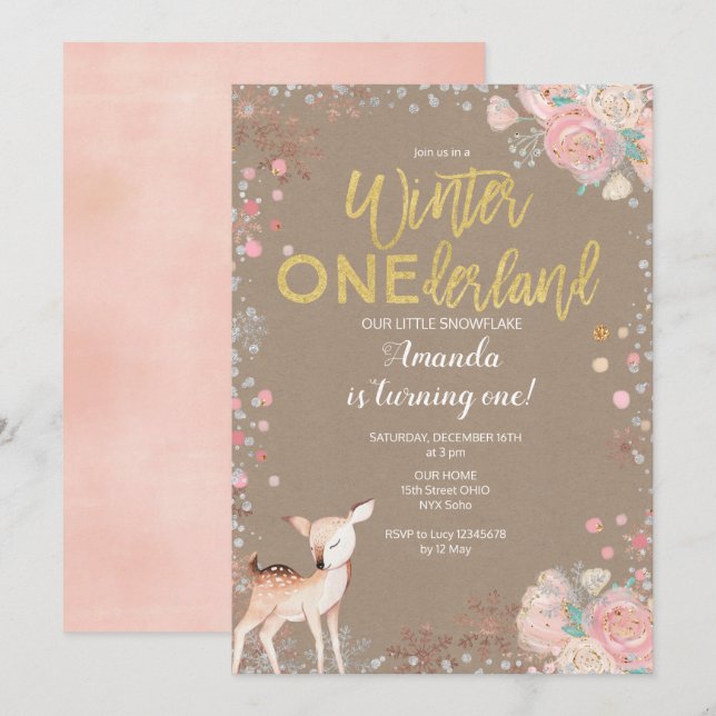 Convites primeiro aniversario Snowflake ONEderland - Kaft d (Frente/Verso)