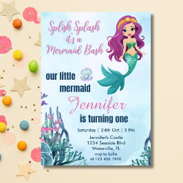 Convites Primeiro aniversario Splash Smermaid Bash Girls