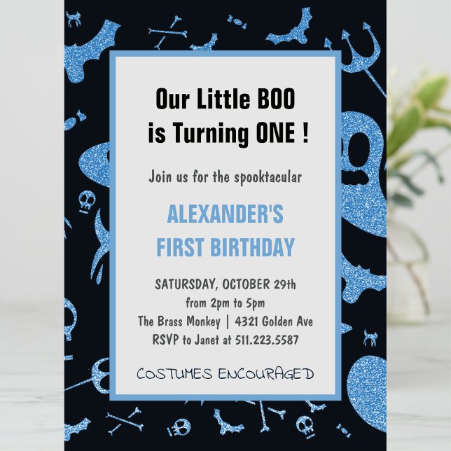 Convites Primeiro aniversario Spooktacular do Pequeno Boo (Halloween-1st-birthday-Invitation-Spooktacular-Little-boo-boy-blue-1)