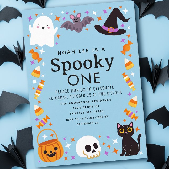 Convites Primeiro aniversario Spooky One Halloween Boys (Criador carregado)
