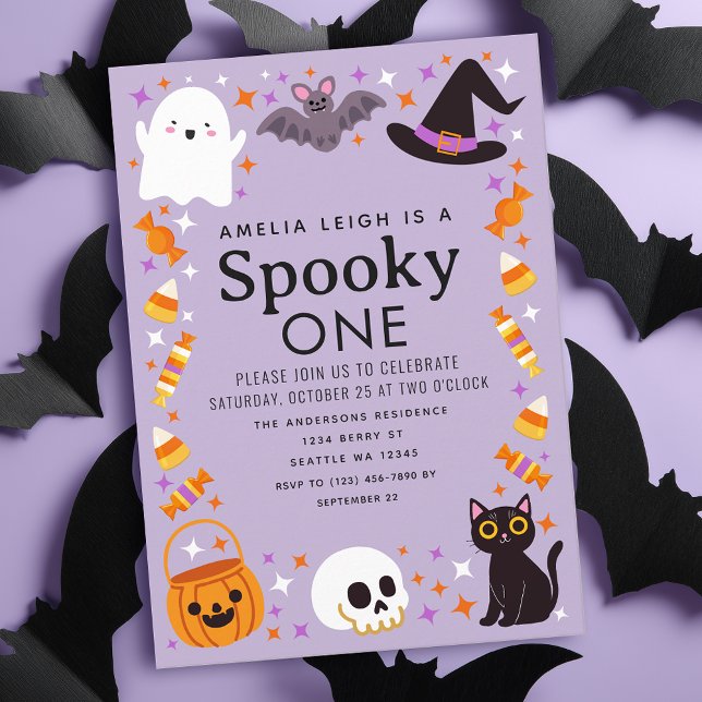 Convites Primeiro aniversario Spooky One Halloween Kids (Criador carregado)