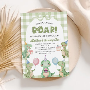 Convites Primeiro aniversario Stomp Chomp Roar Dinosaur Gin