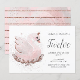 Convites Primeiro aniversario Swan | Brilho branco e Rosa D