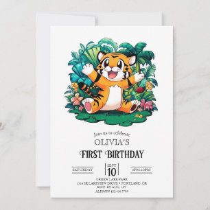Convites Primeiro aniversario Tiger Bonito elegante digital