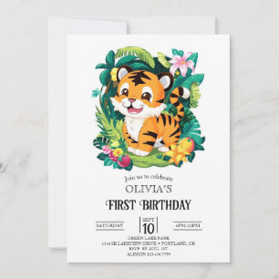 Convites Primeiro aniversario Tiger Colorido Digital