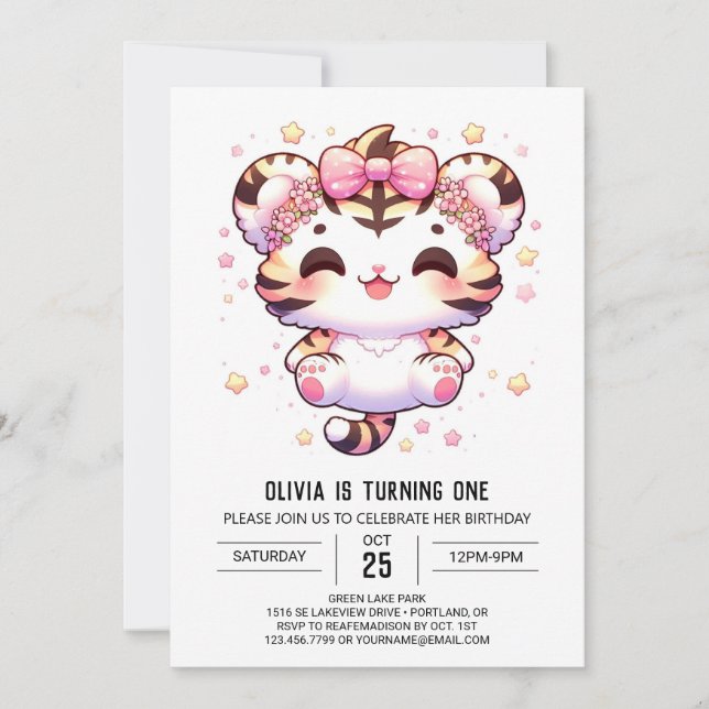 Convites Primeiro aniversario Tiger de Cartoon (Frente)