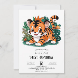 Convites Primeiro aniversario Tiger Simples Elegante Digita
