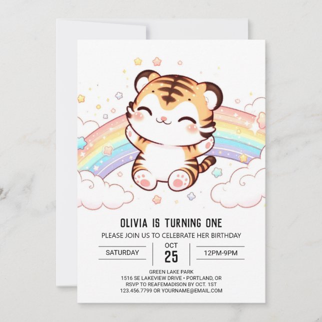 Convites Primeiro aniversario Tigre Cute (Frente)
