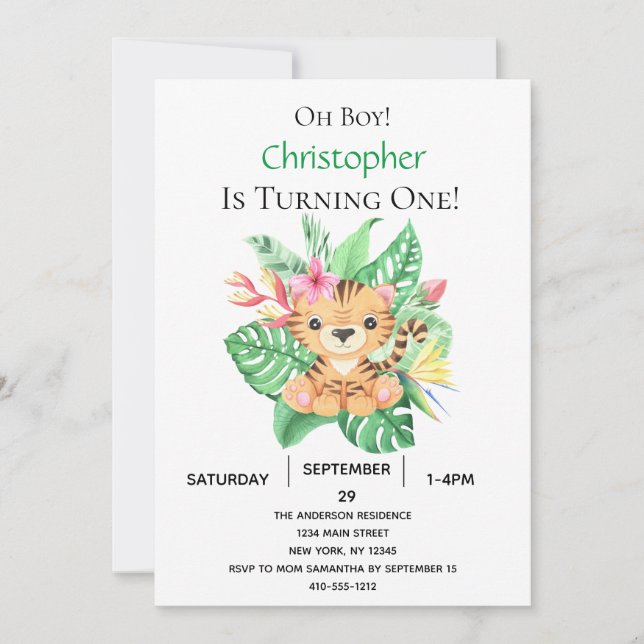 Convites Primeiro aniversario Tropical de Tigre Selgle Safa (Frente)