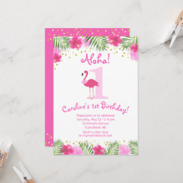 Convites Primeiro aniversario Tropical Luau Flamingo