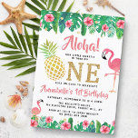 Convites Primeiro aniversario Tropical Summer Beach Luau Gi<br><div class="desc">Celebre em estilo com esses convites de aniversário de tendências. Esta design é fácil de personalizar com a sua redação de eventos especiais e seus convidados ficarão entusiasmados quando receberem estes convites fabulosos.</div>