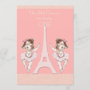 Convites Primeiro aniversario Twin Ballerinas Eiffel Tower