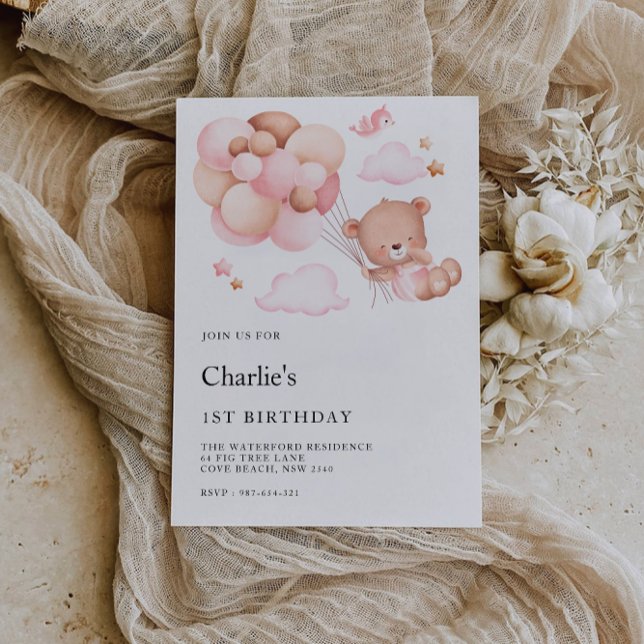 Convites primeiro aniversario, Urso de Teddy (1st Birthday, Teddy Bear Invitation)