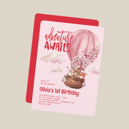 Convites Primeiro aniversario Vermelho Cor-de-Rosa