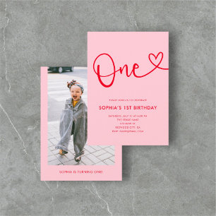 Convites Primeiro aniversario Vermelho Cor-de-Rosa Rosa com