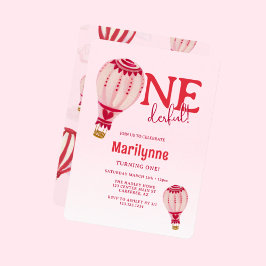 Convites Primeiro aniversario Vermelho Rosa-Rosa-Balão de A