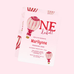 Convites Primeiro aniversario Vermelho Rosa-Rosa-Balão de A