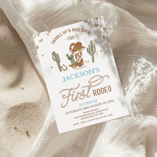 Convites Primeiro aniversario Vintage Cowboy First Rodeo (Boys First Rodeo 1st Birthday Invitation, Cowboy 1st Birthday Invitation Boy, Western Wild West )