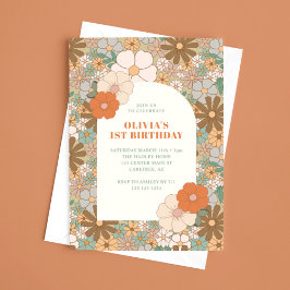 Convites Primeiro aniversario Vintage Daisy Arch