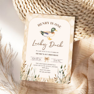 Convites Primeiro aniversario Vintage One Lucky Duck