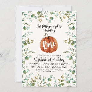 Convites primeiro aniversario Watercolor Pumpkin e Eucalypt