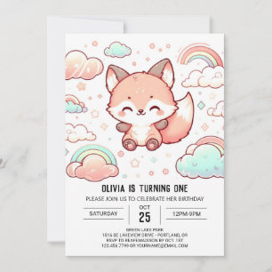 Convites Primeiro aniversario Whimsical Fox