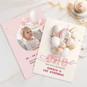 Convites Primeiro aniversario Whimsical Unicorn