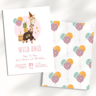 Convites Primeiro aniversario Wild One Boho Giraffe