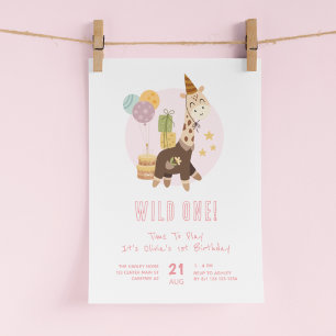 Convites Primeiro aniversario Wild One Boho Giraffe