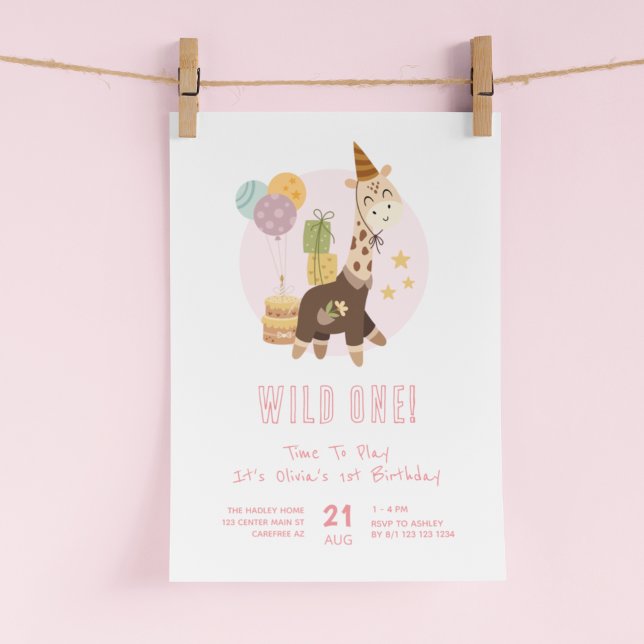 Convites Primeiro aniversario Wild One Boho Giraffe (Criador carregado)