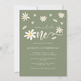 Convites primeiro aniversario Wild One Daisy Boho Green