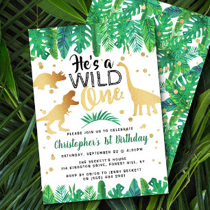 Convites primeiro aniversario Wild One Dinosaur Boys