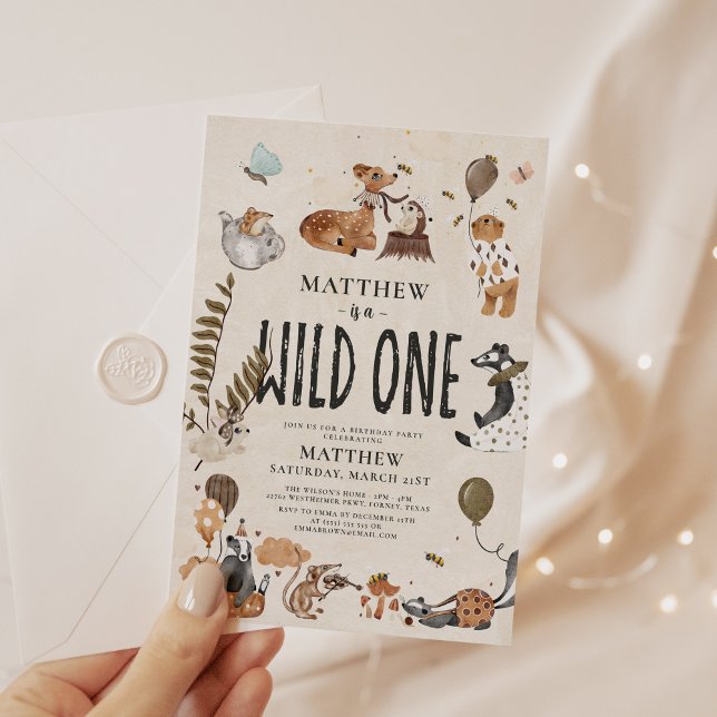 Convites Primeiro aniversario Wild One Enchanting Woodland  (Criador carregado)