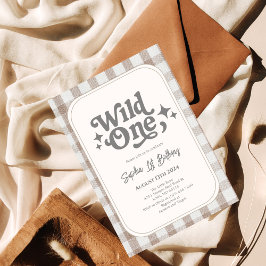 Convites Primeiro aniversario Wild One Neutral Gingham